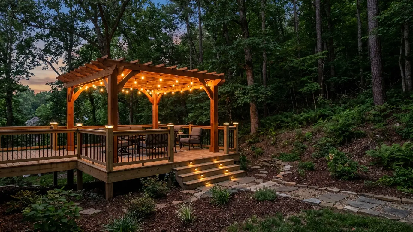 A Tennessee backyard with a pergola and outdoor living space in Bellevue
