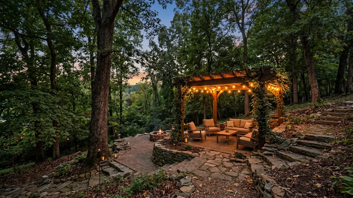 A Tennessee backyard with a pergola and outdoor living space in Goodlettsville