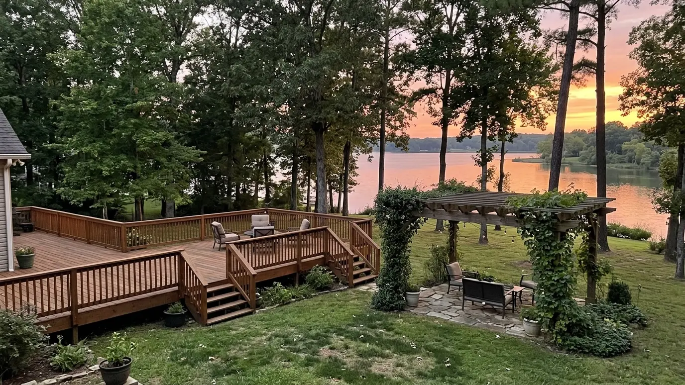 A Tennessee backyard with a pergola and outdoor living space in La Vergne