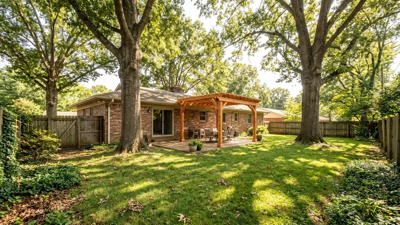 Pergola design and installation in Madison, TN A Tennessee backyard with a pergola and outdoor living space in Madison