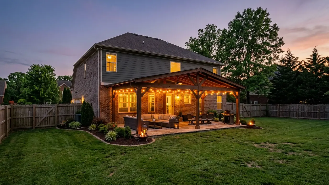 A Tennessee backyard with a pergola and outdoor living space in Mt. Juliet
