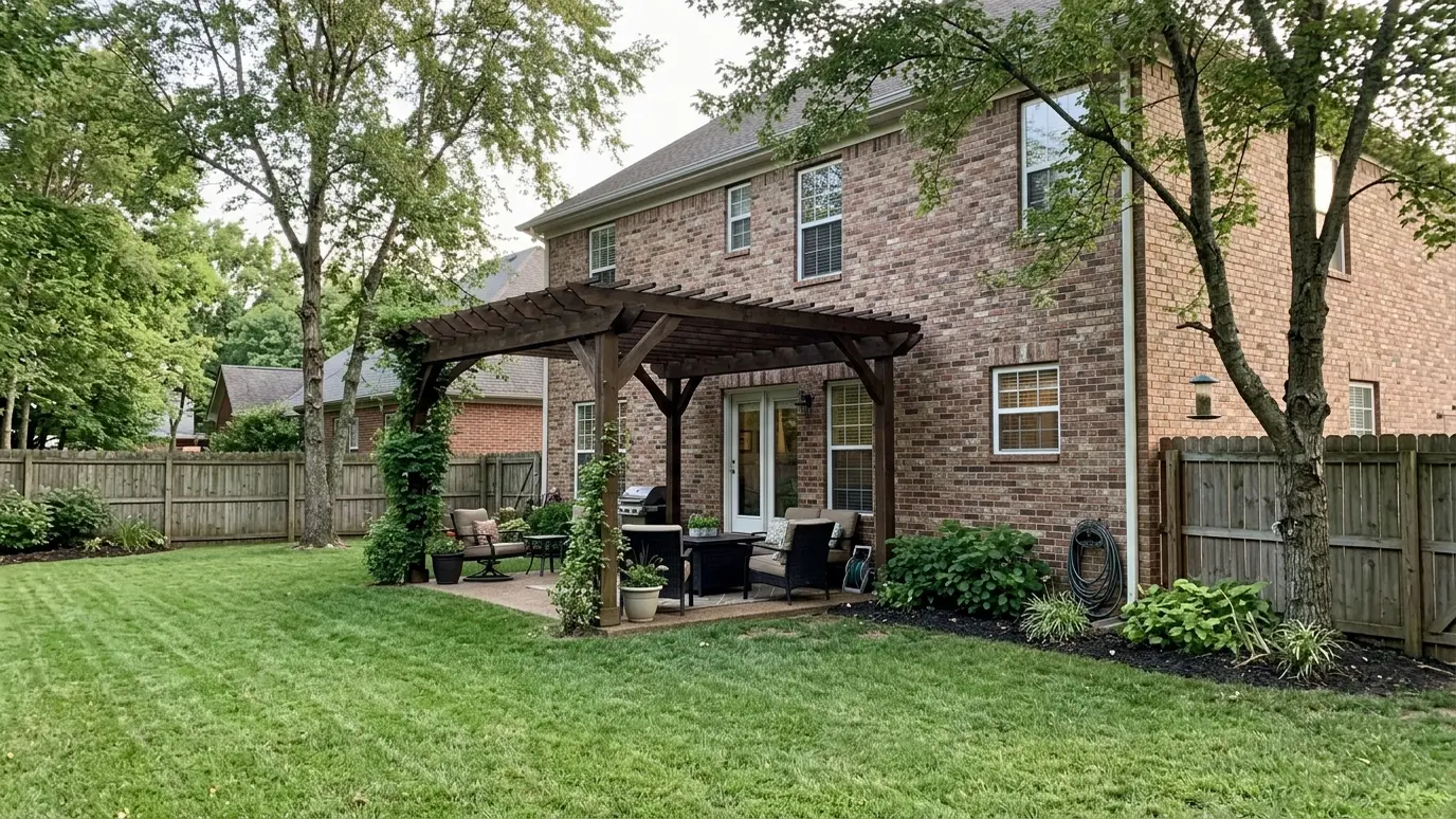 A Tennessee backyard with a pergola and outdoor living space in Murfreesboro