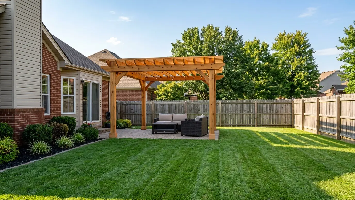A Tennessee backyard with a pergola and outdoor living space in Smyrna