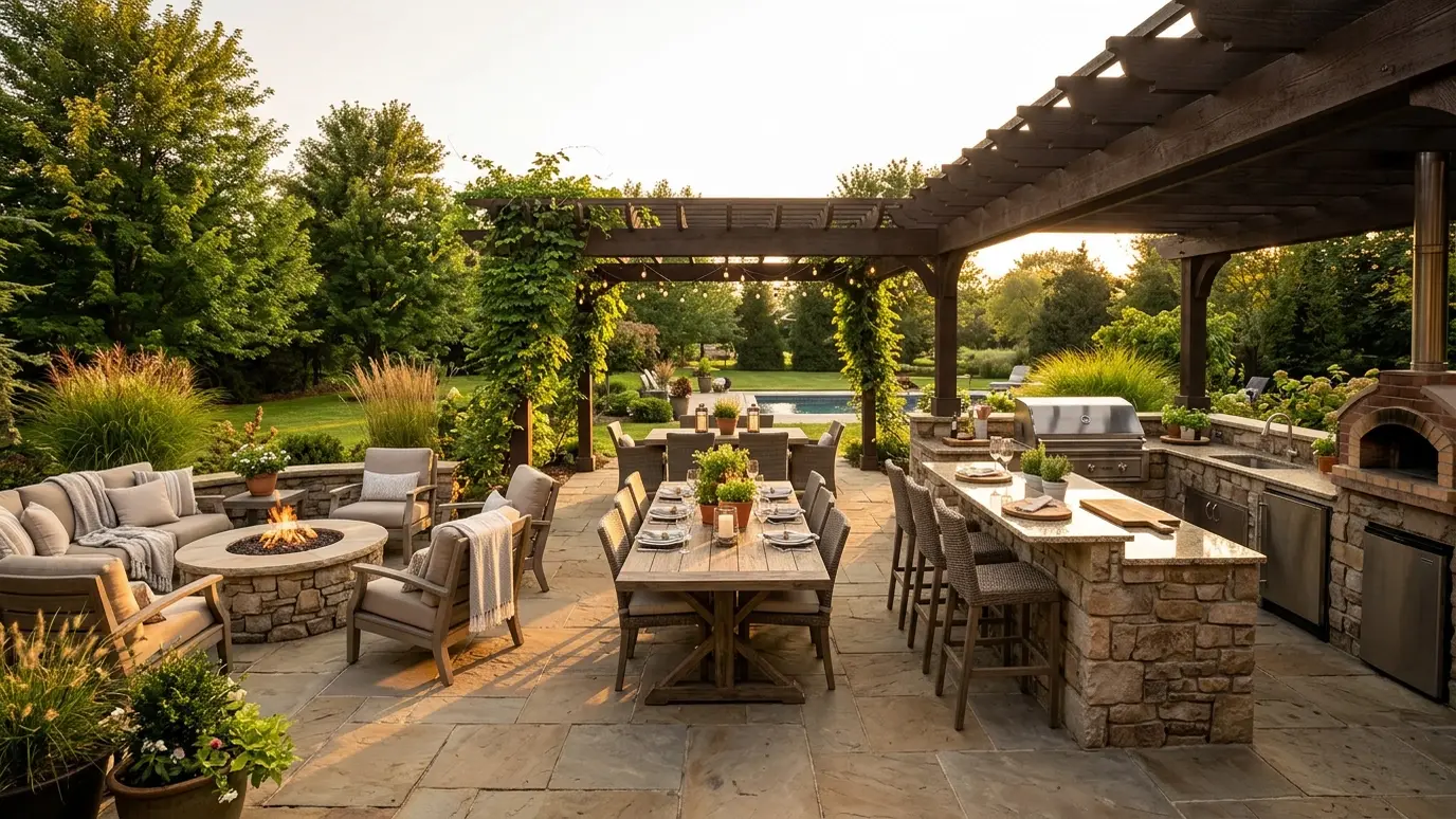 Outdoor Living Room Ideas Around a Pergola