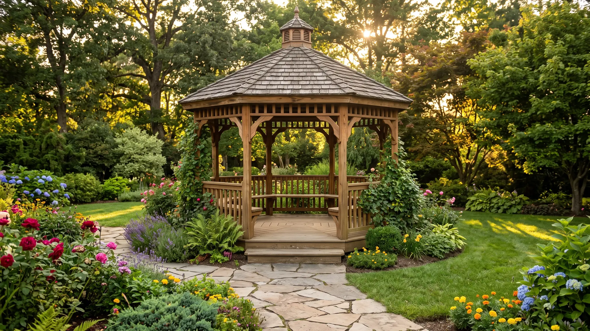 Pergola services | Music City Pergola An aerial view of a Tennessee neighborhood with backyards showing pergolas and patios in soft morning light