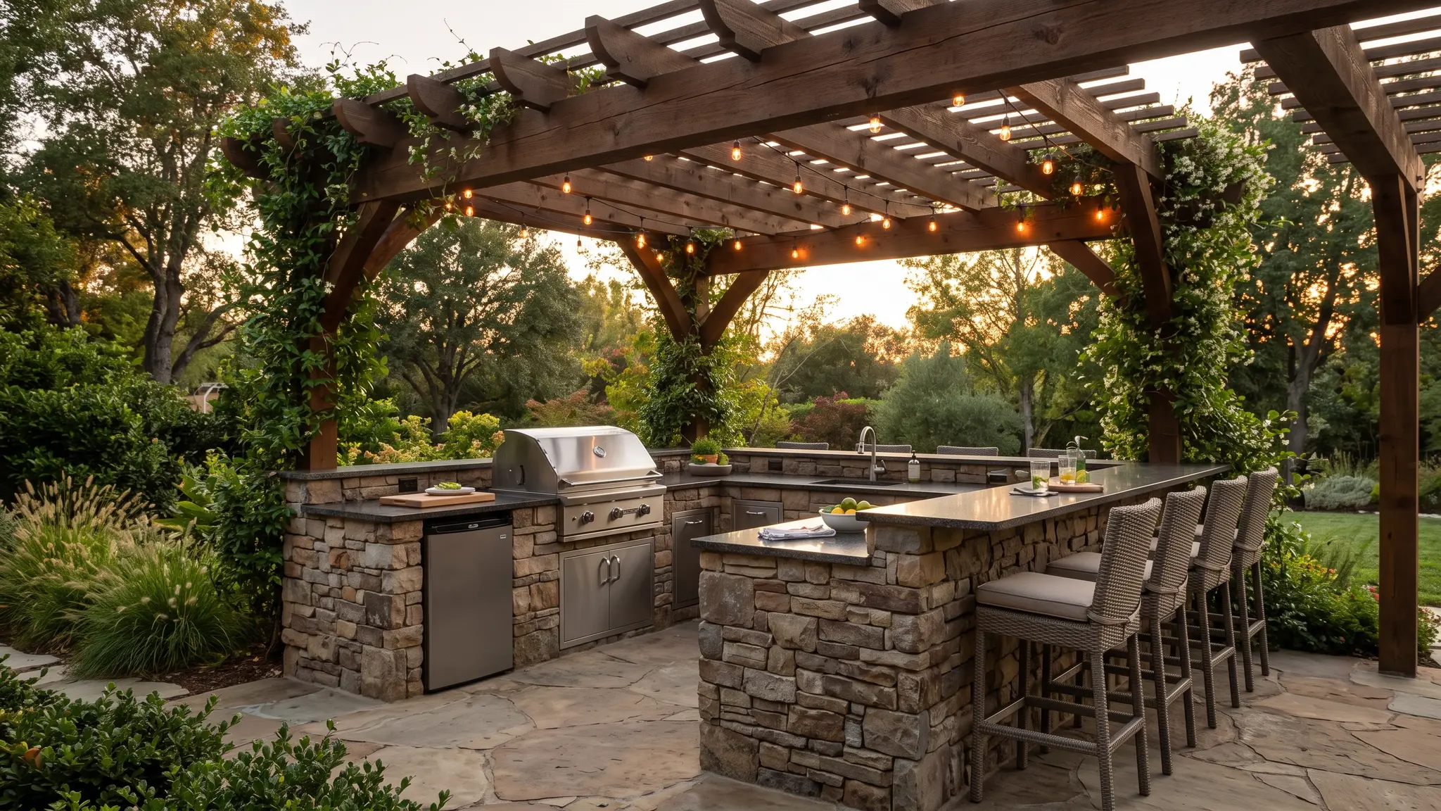 Pergola services | Music City Pergola An aerial view of a Tennessee neighborhood with backyards showing pergolas and patios in soft morning light