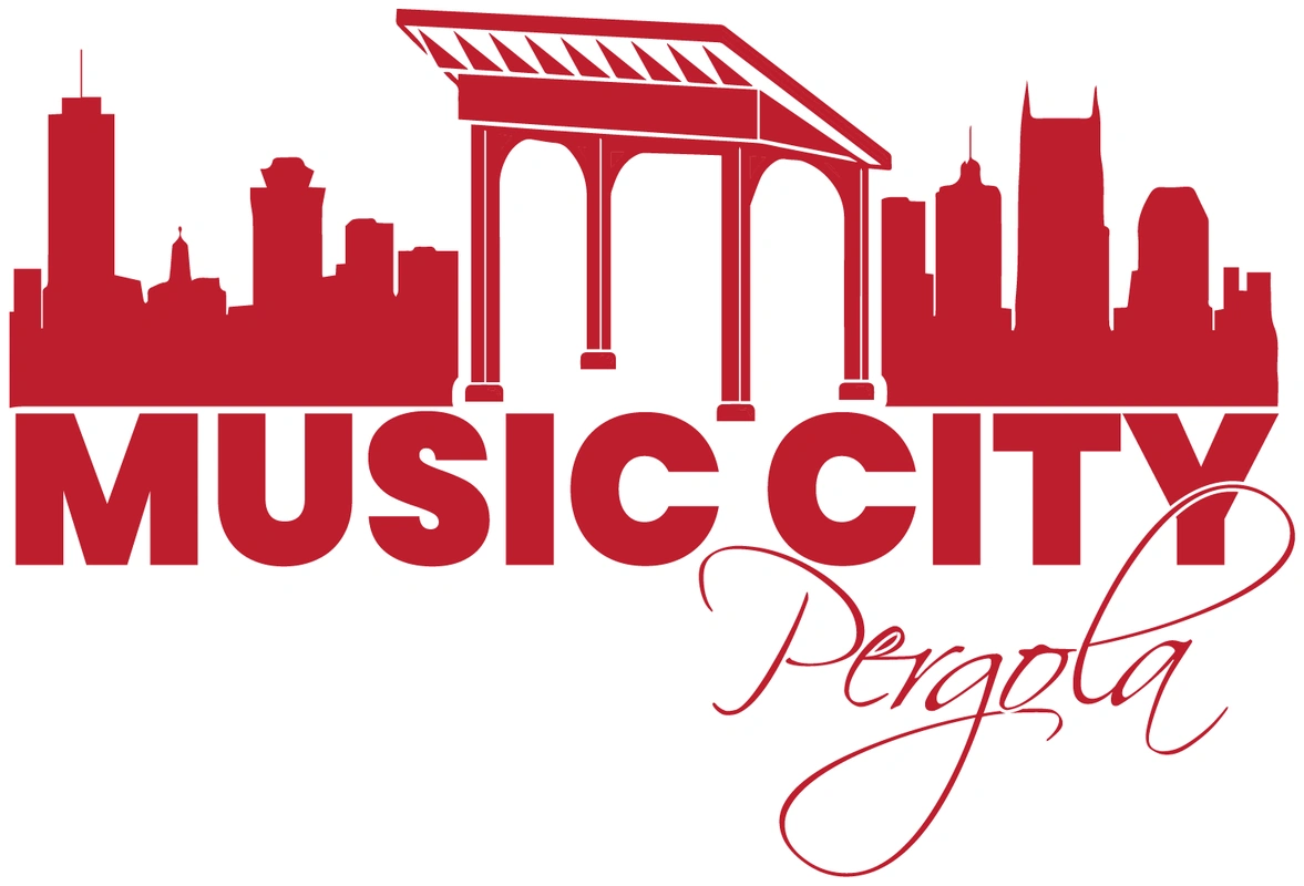 Music City Pergola logo: a red Nashville skyline above a pergola