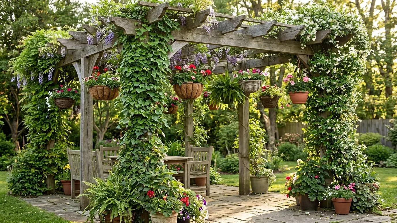 Climbing Vines and Planter Integration | Music City Pergola Climbing Vines and Planter Integration in Nashville and Middle Tennessee